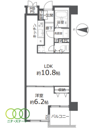  1LDK�A��L�ʐ�41.49�u�A�o���R�j�[�ʐ�3.24�u 