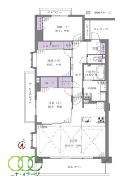  3LDK�A��L�ʐ�97.29�u�A�o���R�j�[�ʐ�6.32�u 