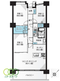  3LDK�A��L�ʐ�70.27�u�A�o���R�j�[�ʐ�10.2�u 