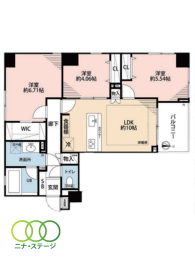  3LDK�A��L�ʐ�63.14�u�A�o���R�j�[�ʐ�4.71�u 