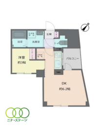  1DK�A��L�ʐ�26.82�u�A�o���R�j�[�ʐ�1.8�u 