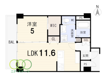  1LDK�A��L�ʐ�41.22�u�A�o���R�j�[�ʐ�5.5�u 