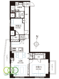  2LDK�A��L�ʐ�70.66�u�A�o���R�j�[�ʐ�10.17�u 