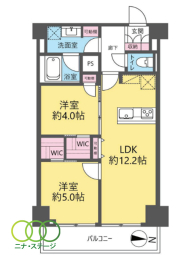  2LDK�A��L�ʐ�51.84�u�A�o���R�j�[�ʐ�6.24�u 