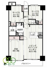  1LDK+2S�i�[�ˁj�A��L�ʐ�61.63�u�A�o���R�j�[�ʐ�6.88�u 