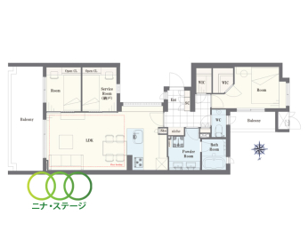  2LDK+S�i�[�ˁj�A��L�ʐ�67.15�u�A�o���R�j�[�ʐ�15.66�u 