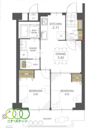  2DK�A��L�ʐ�42.51�u�A�o���R�j�[�ʐ�6.01�u 