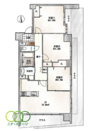  3LDK�A��L�ʐ�76.53�u�A�o���R�j�[�ʐ�19.23�u 