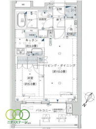  1LDK�A��L�ʐ�42.79�u�A�o���R�j�[�ʐ�10.6�u 