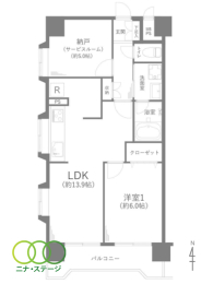 1LDK+S�i�[�ˁj�A��L�ʐ�53.46�u�A�o���R�j�[�ʐ�6.61�u 