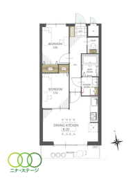  2DK�A��L�ʐ�40.5�u�A�o���R�j�[�ʐ�5.4�u 