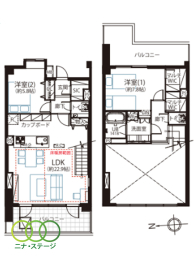  2LDK�A��L�ʐ�89.13�u�A�o���R�j�[�ʐ�25�u 