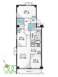  3LDK�A��L�ʐ�68.8�u�A�o���R�j�[�ʐ�5.51�u 