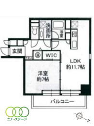  1LDK�A��L�ʐ�46.69�u�A�o���R�j�[�ʐ�6.89�u 