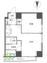  1LDK�A��L�ʐ�33.01�u�A�o���R�j�[�ʐ�4.03�u 