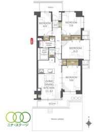  4LDK�A��L�ʐ�73.57�u�A�o���R�j�[�ʐ�11.24�u 