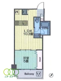  1LDK�A��L�ʐ�34.8�u�A�o���R�j�[�ʐ�3�u 