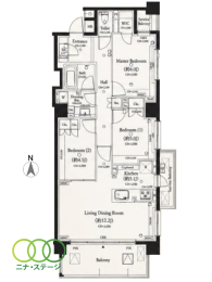  3LDK�A��L�ʐ�73.95�u�A�o���R�j�[�ʐ�10.16�u 