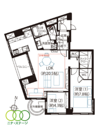  2LDK�A��L�ʐ�71.63�u�A�o���R�j�[�ʐ�6.52�u 
