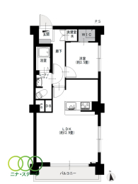  1LDK�A��L�ʐ�41.14�u�A�o���R�j�[�ʐ�4.4�u 