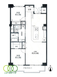  2LDK�A��L�ʐ�74.49�u�A�o���R�j�[�ʐ�8.92�u 