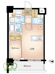  1LDK�A��L�ʐ�32.63�u�A�o���R�j�[�ʐ�6.72�u 