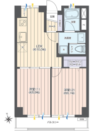  2LDK�A��L�ʐ�42.93�u�A�o���R�j�[�ʐ�5.3�u 
