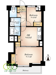 2DK�A��L�ʐ�46.08�u�A�o���R�j�[�ʐ�4.28�u 