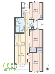  3LDK�A��L�ʐ�61.9�u�A�o���R�j�[�ʐ�3.57�u 