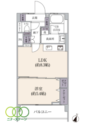  1LDK�A��L�ʐ�33.97�u�A�o���R�j�[�ʐ�3�u 
