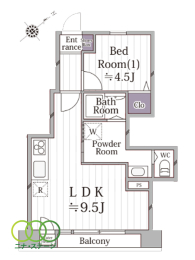  1LDK�A��L�ʐ�33.43�u�A�o���R�j�[�ʐ�3.69�u 