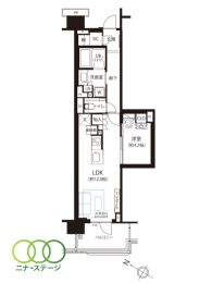  1LDK�A��L�ʐ�44.49�u�A�o���R�j�[�ʐ�6.65�u 