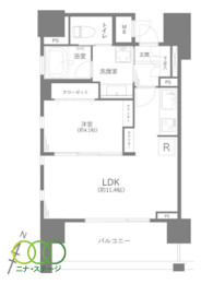  1LDK�A��L�ʐ�38.67�u�A�o���R�j�[�ʐ�9.01�u 