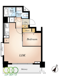  1LDK�A��L�ʐ�39.32�u�A�o���R�j�[�ʐ�6.42�u 