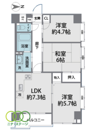  3DK�A��L�ʐ�54.51�u�A�o���R�j�[�ʐ�8.28�u 