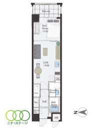  1LDK�A��L�ʐ�33.47�u�A�o���R�j�[�ʐ�4.65�u 