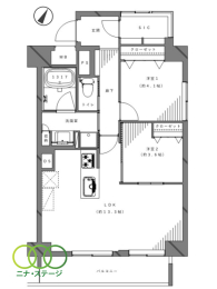  2LDK�A��L�ʐ�55.83�u�A�o���R�j�[�ʐ�8.1�u 