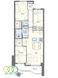  3LDK�A��L�ʐ�66.85�u�A�o���R�j�[�ʐ�7.33�u 