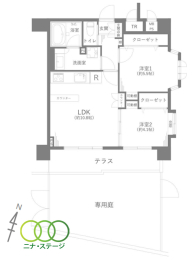  2LDK�A��L�ʐ�51.88�u�A�o���R�j�[�ʐ�8.46�u 