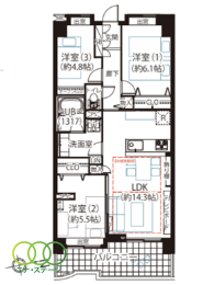  3LDK�A��L�ʐ�67.52�u�A�o���R�j�[�ʐ�10.97�u 