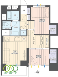  2LDK�A��L�ʐ�39.91�u�A�o���R�j�[�ʐ�3.78�u 