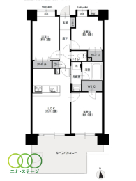  3LDK�A��L�ʐ�60�u�A�o���R�j�[�ʐ�17.64�u 